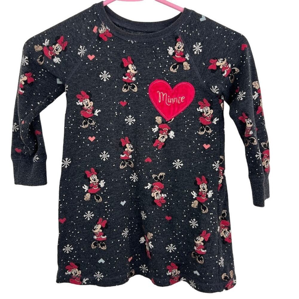 Disney Jumping Beans Minnie Mouse Hearts Long Sleeve Dress Gray Red Girls Size 4